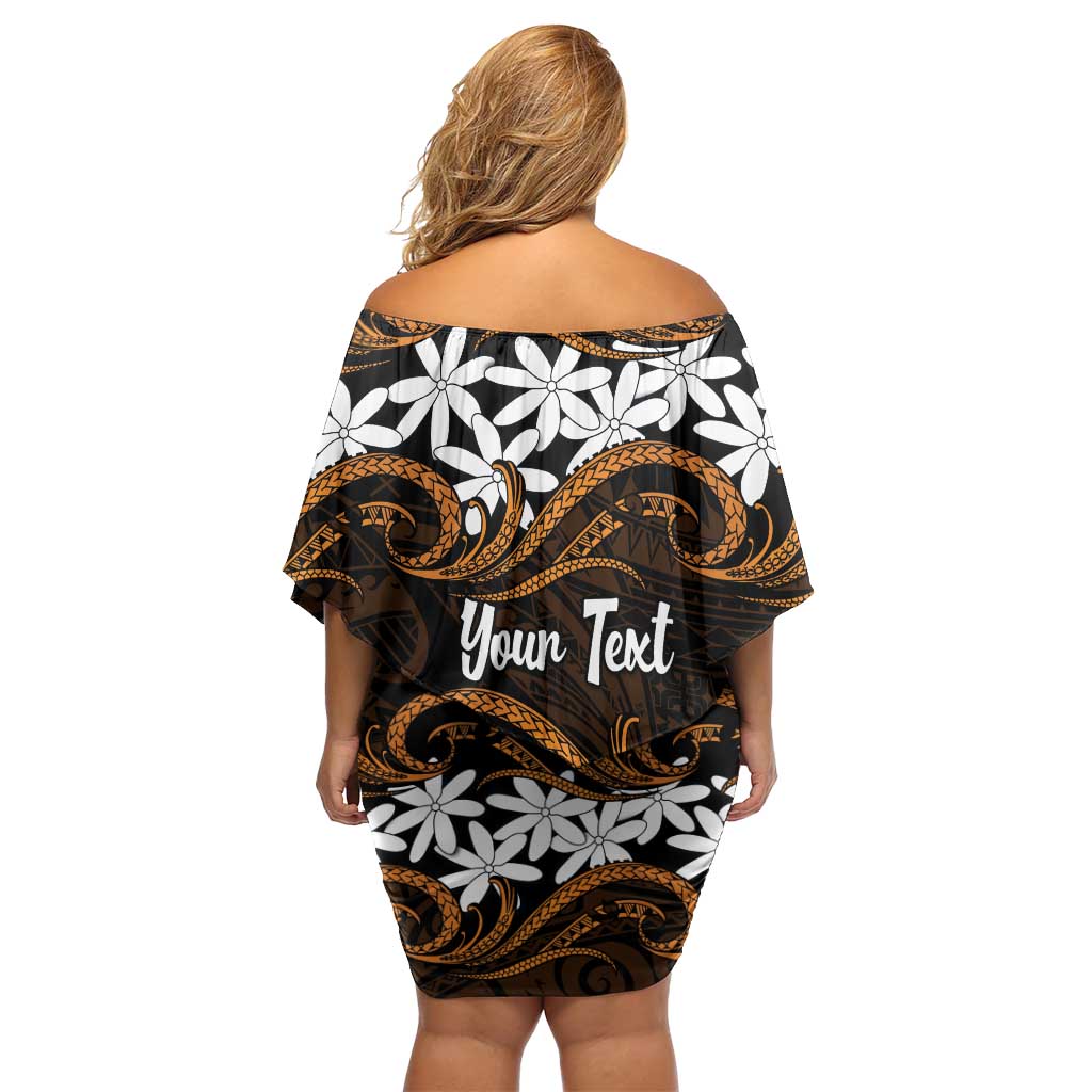 Personalised Cook Islands Rakahanga Family Matching Off Shoulder Short Dress and Hawaiian Shirt Tiare Maori Polynesian Waves Tattoo