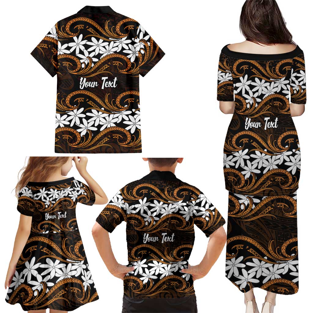 Personalised Cook Islands Rakahanga Family Matching Puletasi and Hawaiian Shirt Tiare Maori Polynesian Waves Tattoo