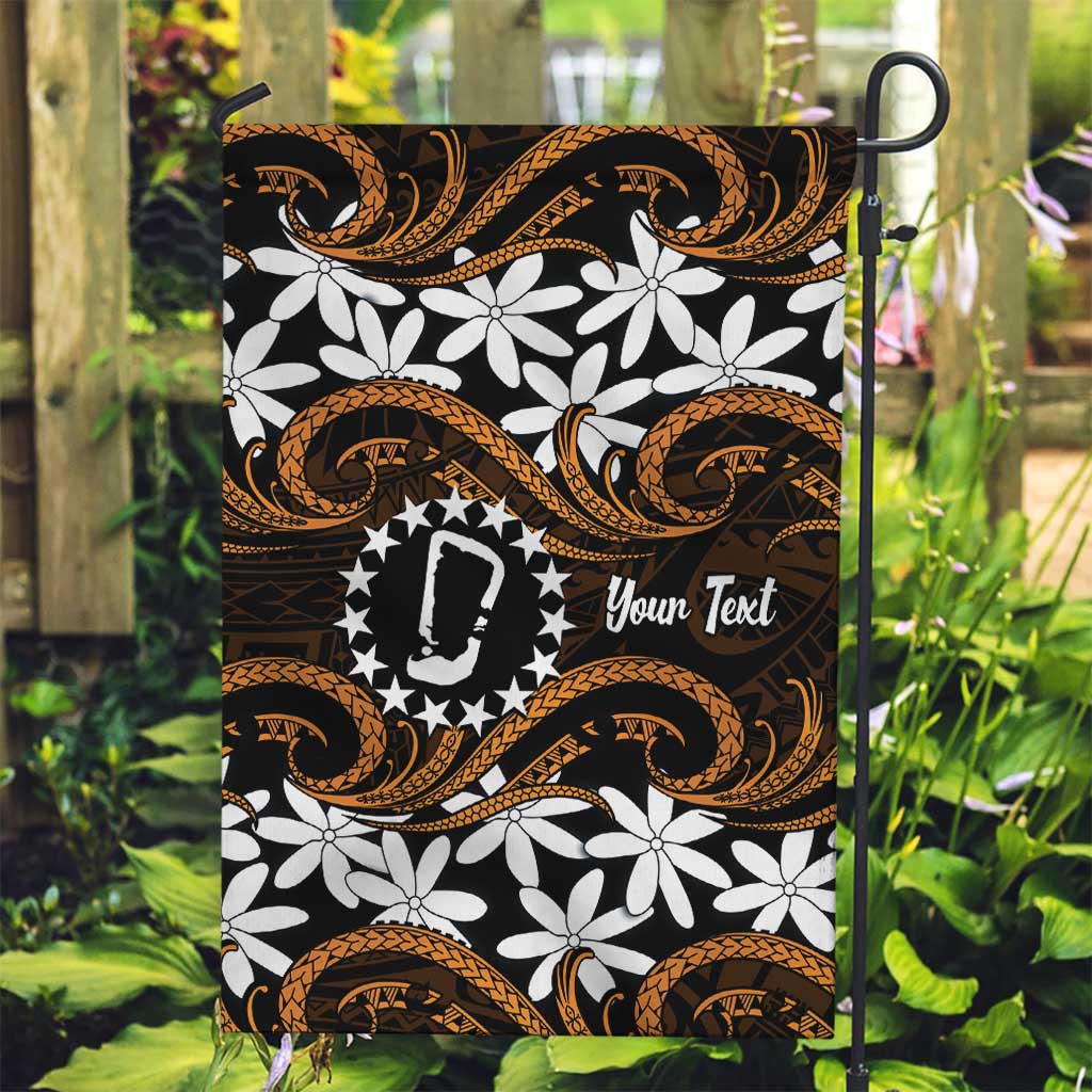 Personalised Cook Islands Rakahanga Garden Flag Tiare Maori Polynesian Waves Tattoo LT14 Garden Flag Orange - Polynesian Pride