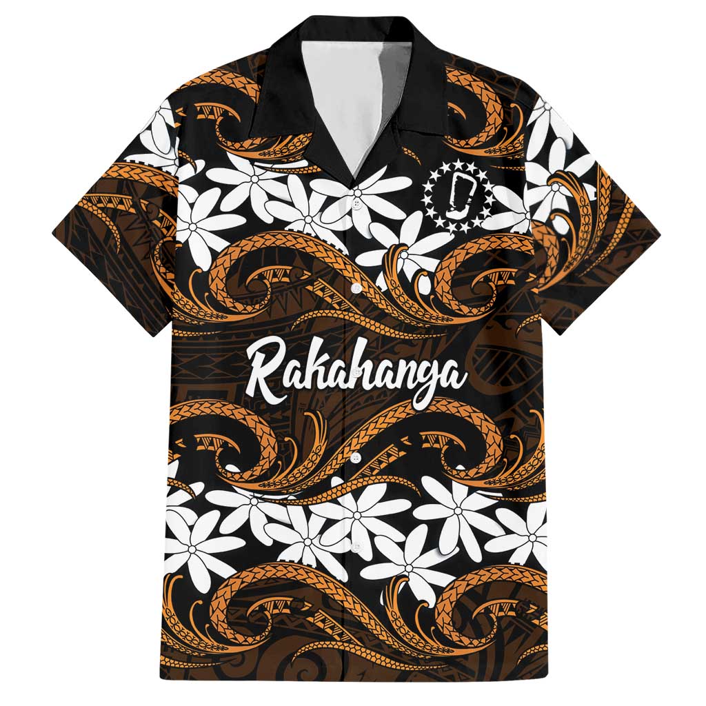 Personalised Cook Islands Rakahanga Hawaiian Shirt Tiare Maori Polynesian Waves Tattoo LT14 Orange - Polynesian Pride