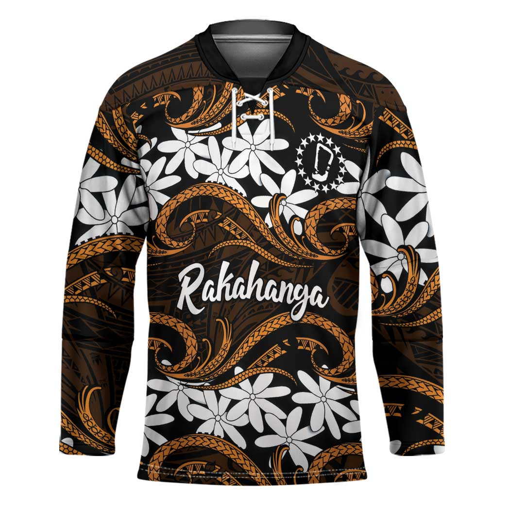 Personalised Cook Islands Rakahanga Hockey Jersey Tiare Maori Polynesian Waves Tattoo LT14 Unisex Orange - Polynesian Pride