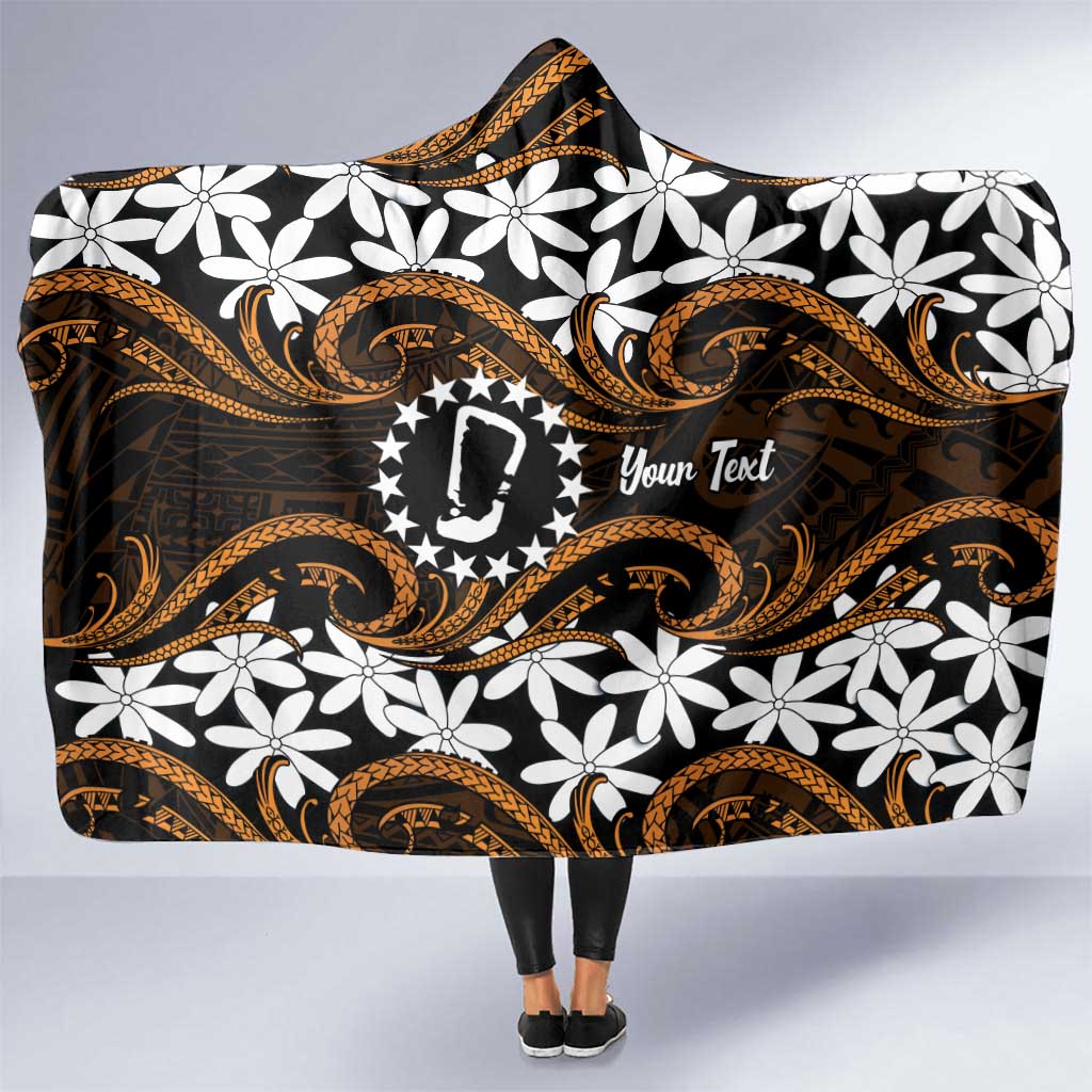 Personalised Cook Islands Rakahanga Hooded Blanket Tiare Maori Polynesian Waves Tattoo LT14 One Size Orange - Polynesian Pride