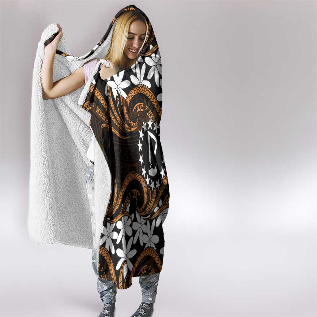 Personalised Cook Islands Rakahanga Hooded Blanket Tiare Maori Polynesian Waves Tattoo LT14 - Polynesian Pride