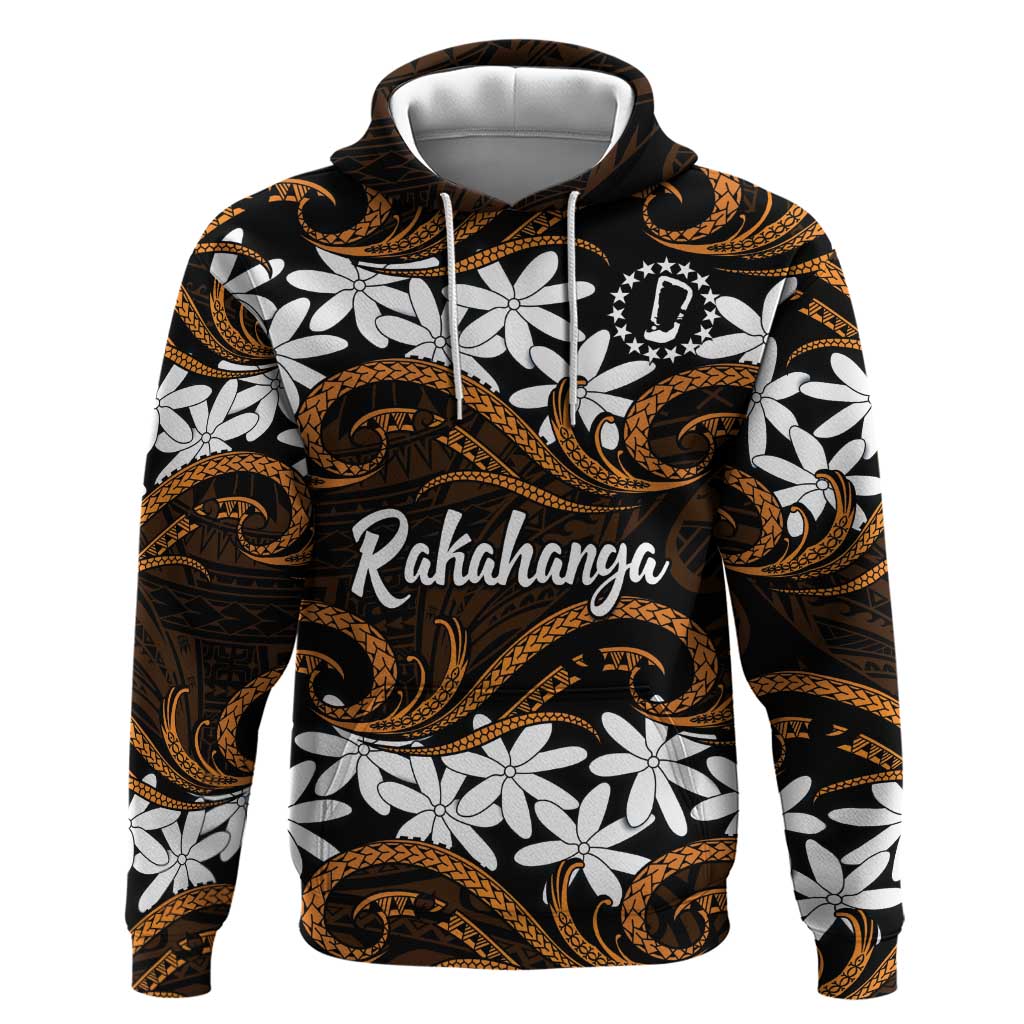 Personalised Cook Islands Rakahanga Hoodie Tiare Maori Polynesian Waves Tattoo LT14 Pullover Hoodie Orange - Polynesian Pride