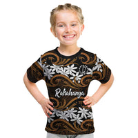 Personalised Cook Islands Rakahanga Kid T Shirt Tiare Maori Polynesian Waves Tattoo LT14 Orange - Polynesian Pride