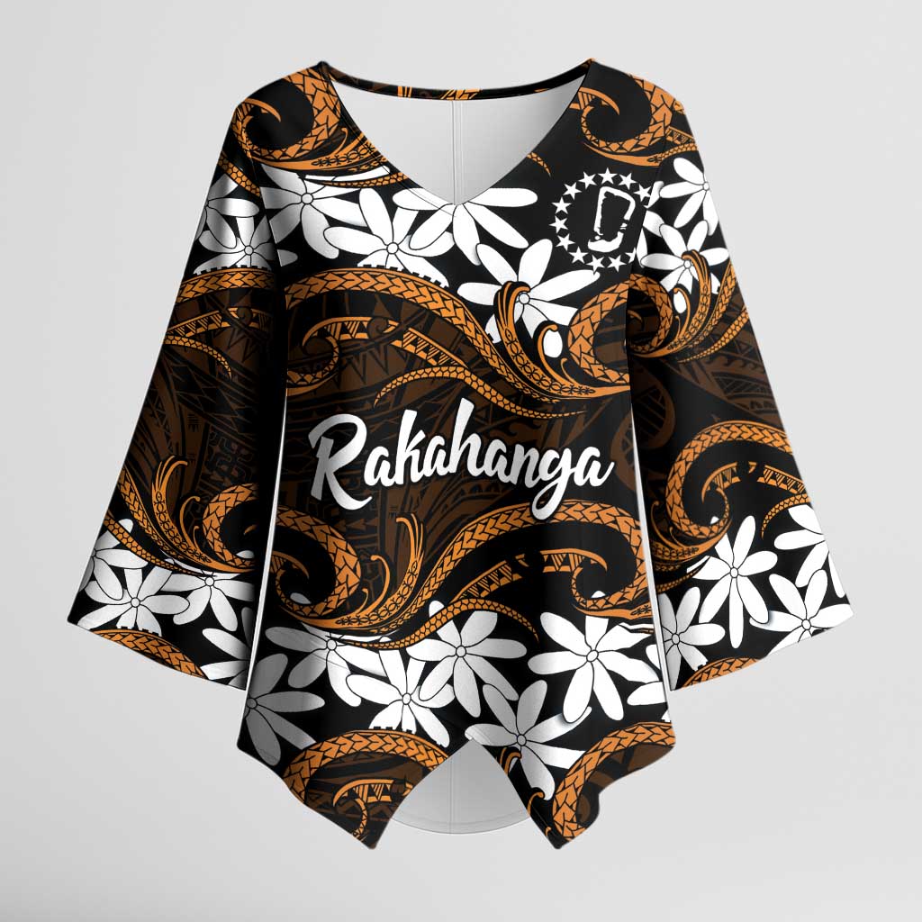 Personalised Cook Islands Rakahanga Kimono Sleeve Blouse Tiare Maori Polynesian Waves Tattoo LT14 Female Orange - Polynesian Pride