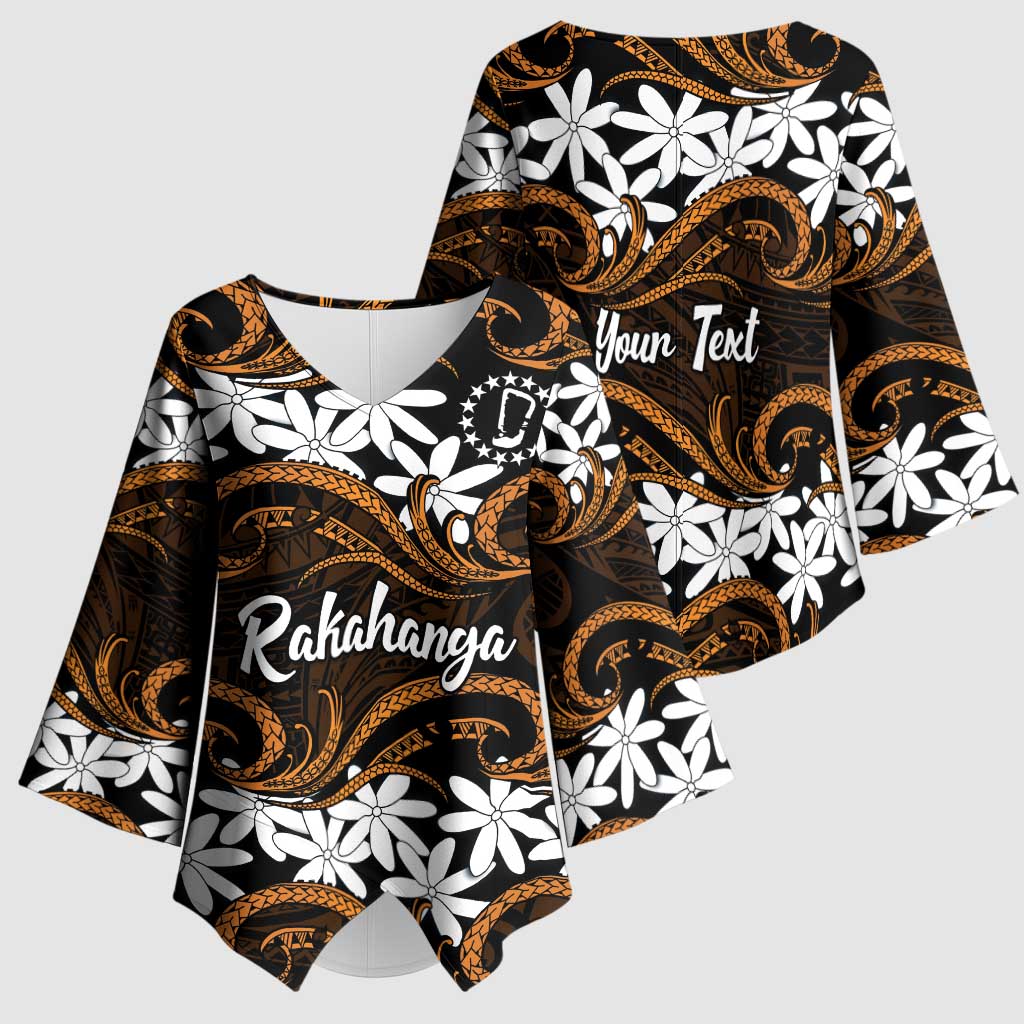 Personalised Cook Islands Rakahanga Kimono Sleeve Blouse Tiare Maori Polynesian Waves Tattoo LT14 - Polynesian Pride