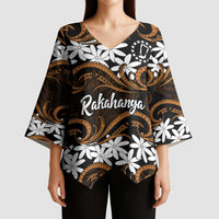 Personalised Cook Islands Rakahanga Kimono Sleeve Blouse Tiare Maori Polynesian Waves Tattoo LT14 - Polynesian Pride