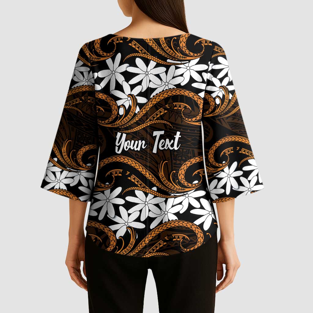 Personalised Cook Islands Rakahanga Kimono Sleeve Blouse Tiare Maori Polynesian Waves Tattoo LT14 - Polynesian Pride