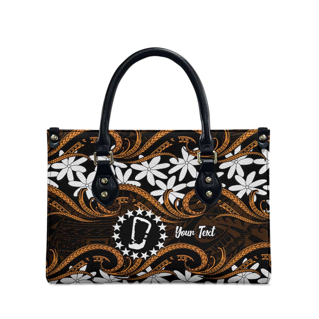 Personalised Cook Islands Rakahanga Leather Bag Tiare Maori Polynesian Waves Tattoo LT14 - Polynesian Pride