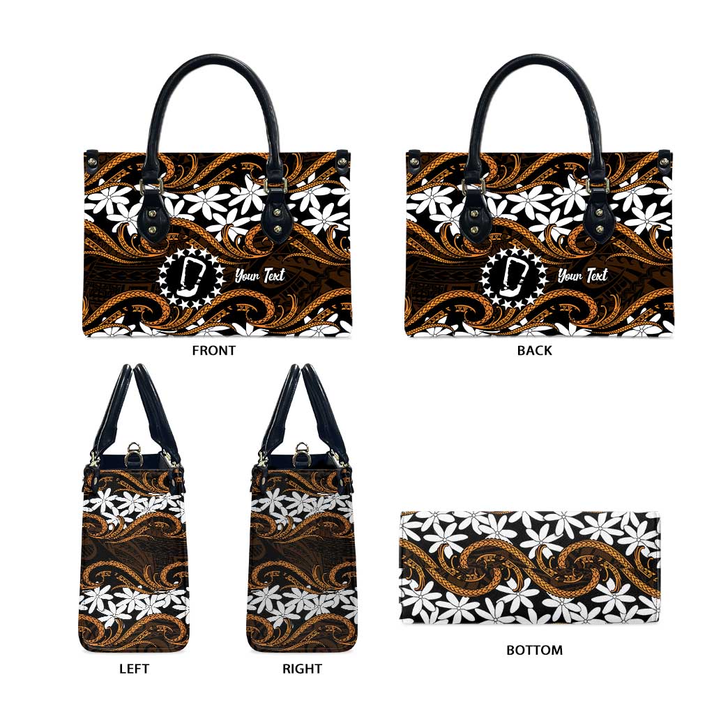 Personalised Cook Islands Rakahanga Leather Bag Tiare Maori Polynesian Waves Tattoo LT14 - Polynesian Pride