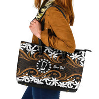 Personalised Cook Islands Rakahanga Leather Tote Bag Tiare Maori Polynesian Waves Tattoo LT14 Orange - Polynesian Pride