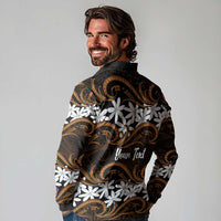 Personalised Cook Islands Rakahanga Long Sleeve Polo Shirt Tiare Maori Polynesian Waves Tattoo LT14 - Polynesian Pride