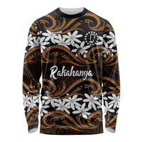 Personalised Cook Islands Rakahanga Long Sleeve Shirt Tiare Maori Polynesian Waves Tattoo LT14 Unisex Orange - Polynesian Pride
