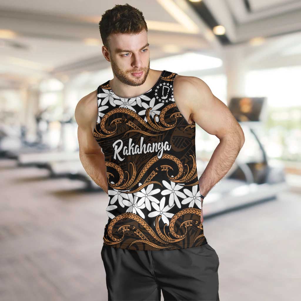 Personalised Cook Islands Rakahanga Men Tank Top Tiare Maori Polynesian Waves Tattoo LT14 Orange - Polynesian Pride