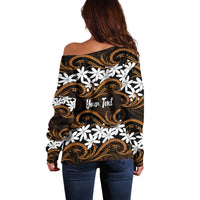Personalised Cook Islands Rakahanga Off Shoulder Sweater Tiare Maori Polynesian Waves Tattoo LT14 - Polynesian Pride