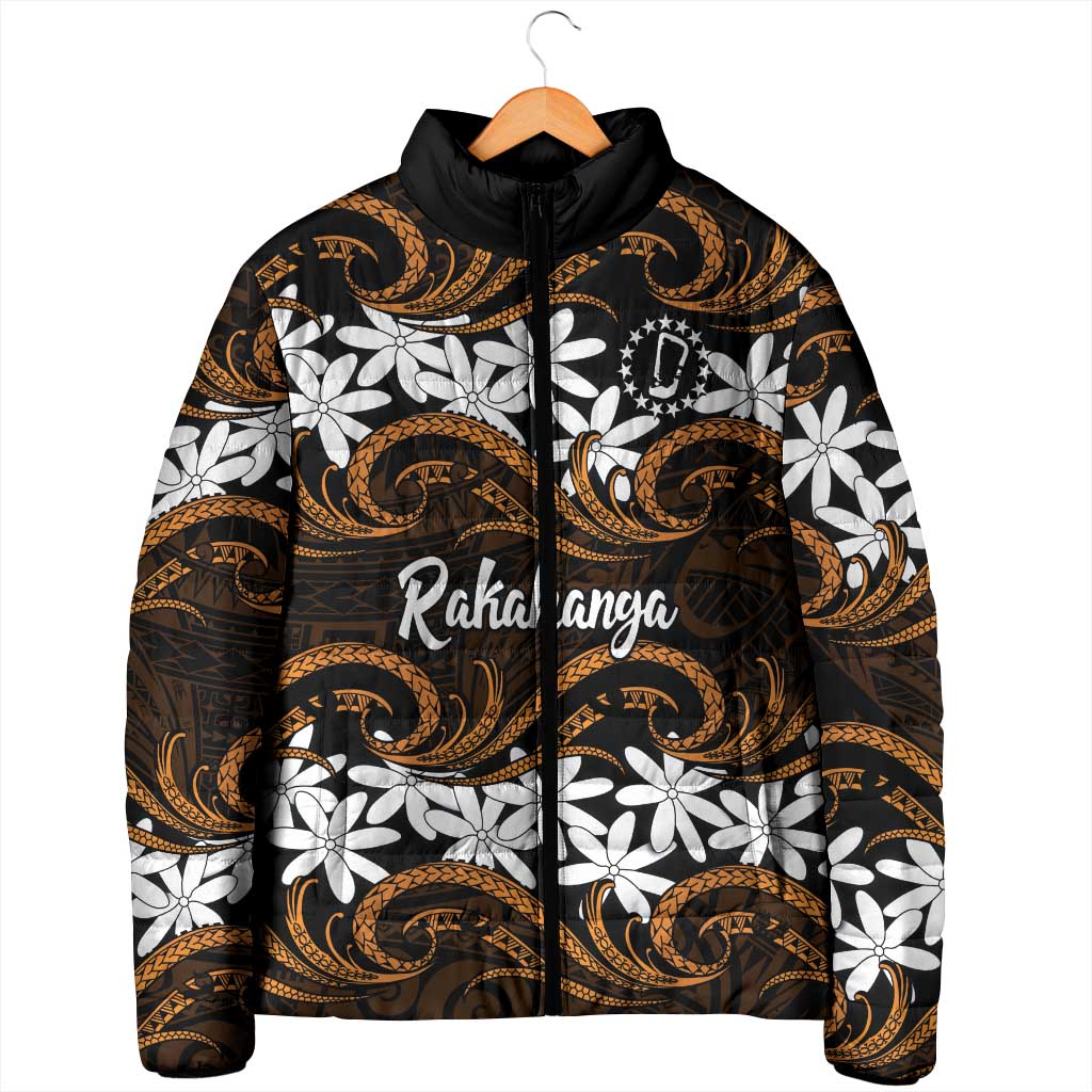 Personalised Cook Islands Rakahanga Padded Jacket Tiare Maori Polynesian Waves Tattoo LT14 - Polynesian Pride