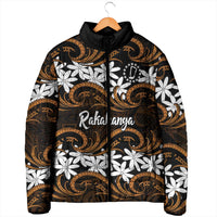 Personalised Cook Islands Rakahanga Padded Jacket Tiare Maori Polynesian Waves Tattoo LT14 - Polynesian Pride
