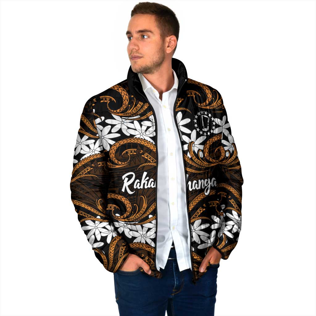 Personalised Cook Islands Rakahanga Padded Jacket Tiare Maori Polynesian Waves Tattoo LT14 - Polynesian Pride