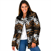 Personalised Cook Islands Rakahanga Padded Jacket Tiare Maori Polynesian Waves Tattoo LT14 Women Orange - Polynesian Pride