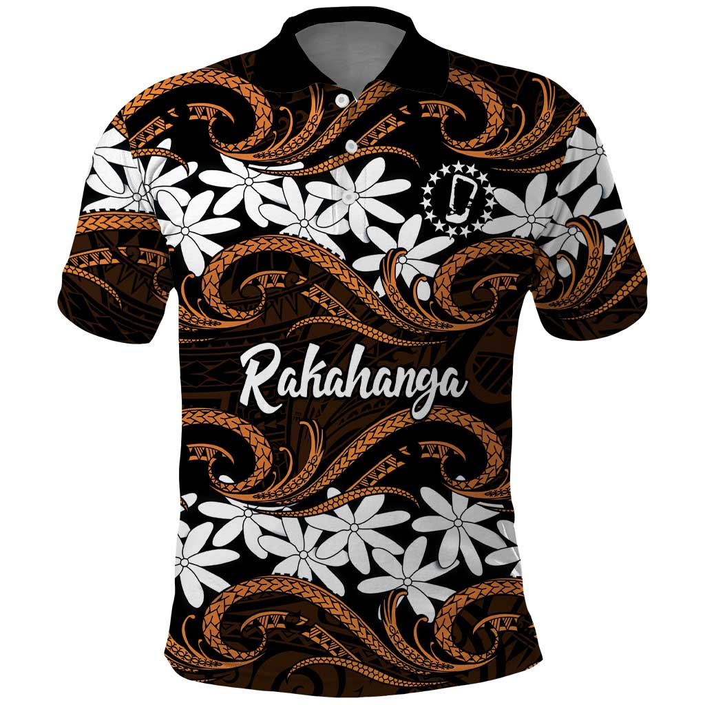 Personalised Cook Islands Rakahanga Polo Shirt Tiare Maori Polynesian Waves Tattoo