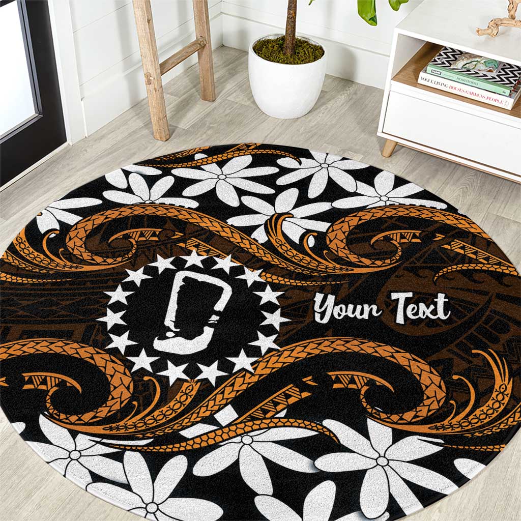 Personalised Cook Islands Rakahanga Round Carpet Tiare Maori Polynesian Waves Tattoo LT14 Orange - Polynesian Pride