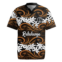 Personalised Cook Islands Rakahanga Rugby Jersey Tiare Maori Polynesian Waves Tattoo LT14 Orange - Polynesian Pride
