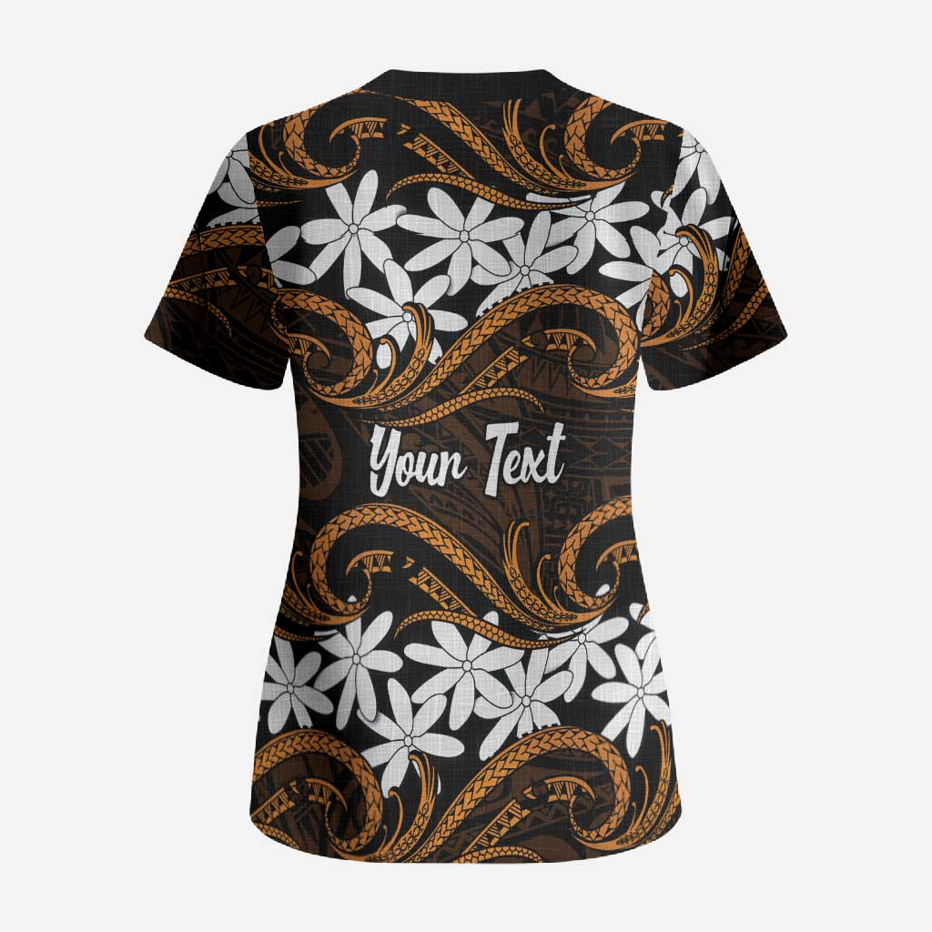 Personalised Cook Islands Rakahanga Scrub Top Tiare Maori Polynesian Waves Tattoo LT14 - Polynesian Pride
