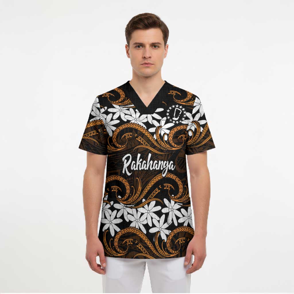 Personalised Cook Islands Rakahanga Scrub Top Tiare Maori Polynesian Waves Tattoo LT14 - Polynesian Pride