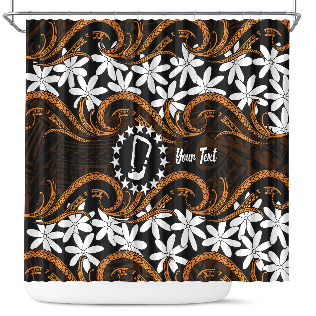 Personalised Cook Islands Rakahanga Shower Curtain Tiare Maori Polynesian Waves Tattoo LT14 Orange - Polynesian Pride