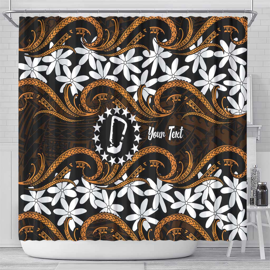 Personalised Cook Islands Rakahanga Shower Curtain Tiare Maori Polynesian Waves Tattoo LT14 - Polynesian Pride