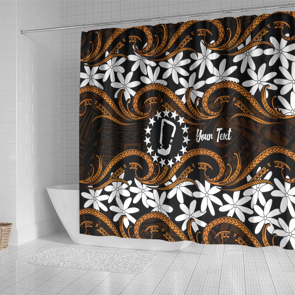 Personalised Cook Islands Rakahanga Shower Curtain Tiare Maori Polynesian Waves Tattoo LT14 - Polynesian Pride
