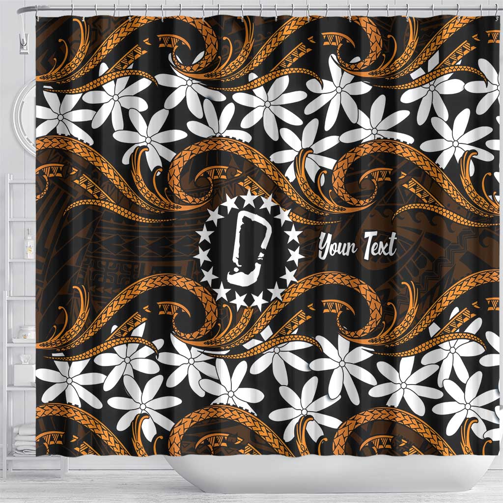 Personalised Cook Islands Rakahanga Shower Curtain Tiare Maori Polynesian Waves Tattoo LT14 - Polynesian Pride