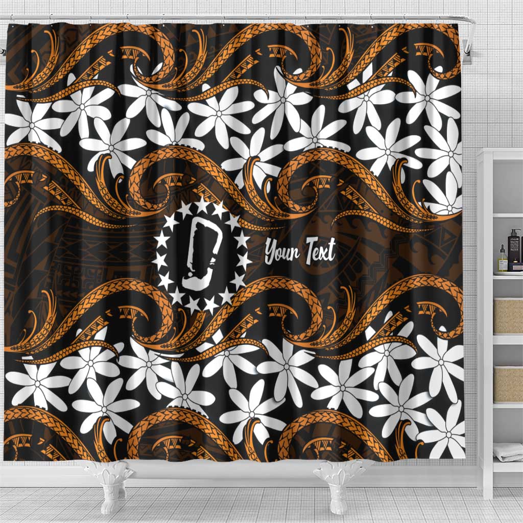 Personalised Cook Islands Rakahanga Shower Curtain Tiare Maori Polynesian Waves Tattoo LT14 - Polynesian Pride