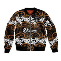 Personalised Cook Islands Rakahanga Sleeve Zip Bomber Jacket Tiare Maori Polynesian Waves Tattoo LT14 Unisex Orange - Polynesian Pride