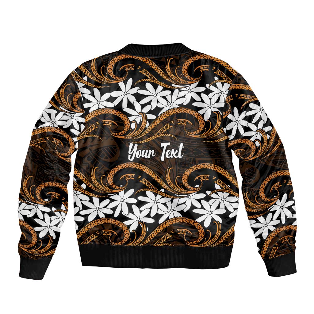 Personalised Cook Islands Rakahanga Sleeve Zip Bomber Jacket Tiare Maori Polynesian Waves Tattoo LT14 - Polynesian Pride