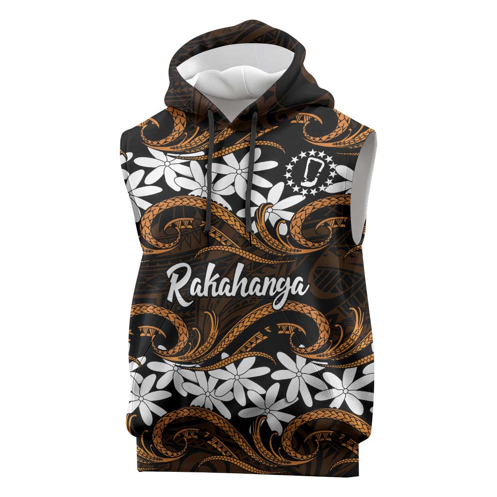 Personalised Cook Islands Rakahanga Sleeveless Hoodie Tiare Maori Polynesian Waves Tattoo LT14 Orange - Polynesian Pride