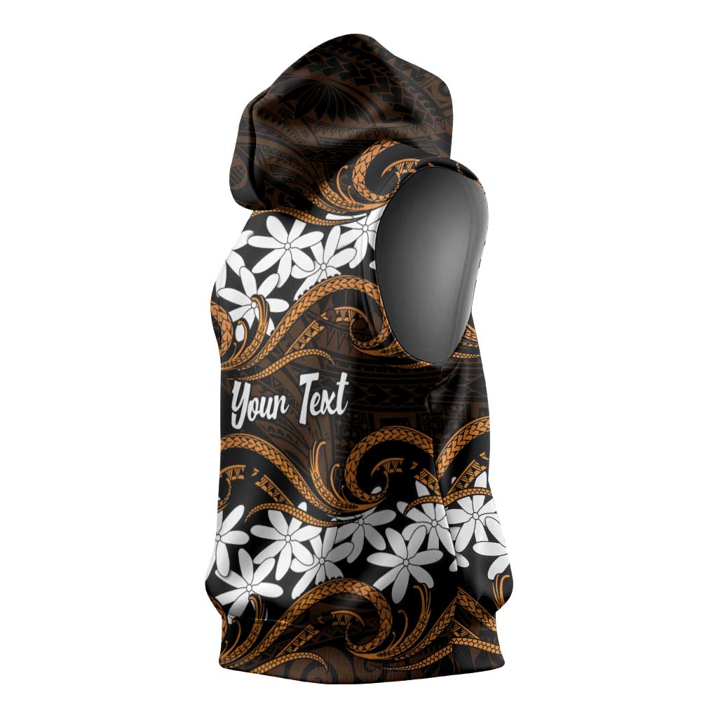 Personalised Cook Islands Rakahanga Sleeveless Hoodie Tiare Maori Polynesian Waves Tattoo LT14 - Polynesian Pride