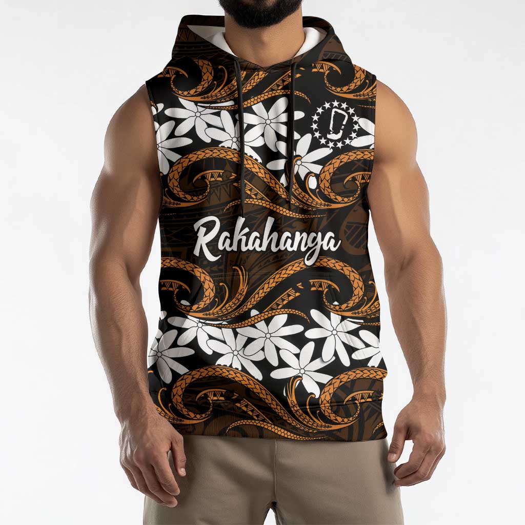 Personalised Cook Islands Rakahanga Sleeveless Hoodie Tiare Maori Polynesian Waves Tattoo LT14 - Polynesian Pride