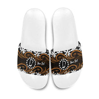 Personalised Cook Islands Rakahanga Slide Sandals Tiare Maori Polynesian Waves Tattoo LT14 Orange - Polynesian Pride