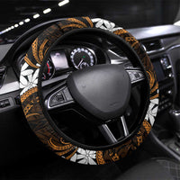 Cook Islands Rakahanga Steering Wheel Cover Tiare Maori Polynesian Waves Tattoo LT14 Universal Fit Orange - Polynesian Pride