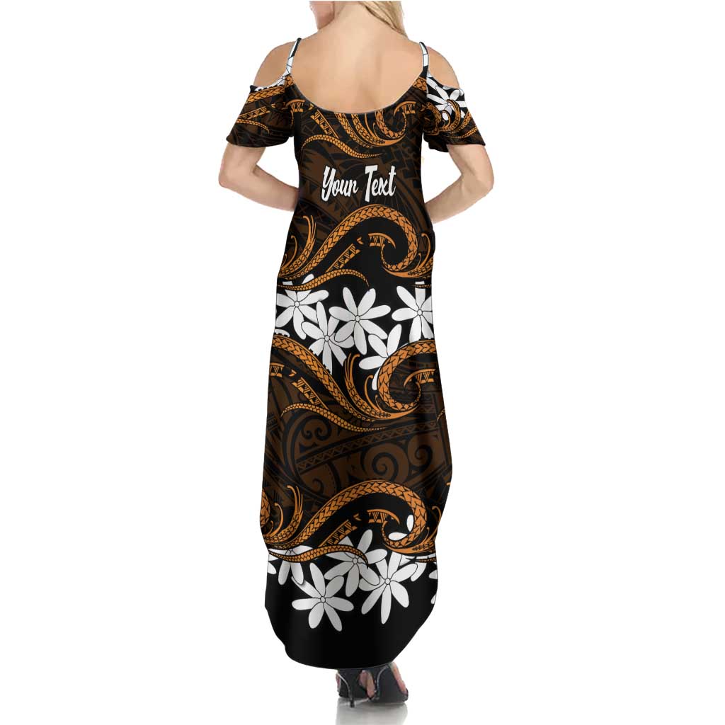 Personalised Cook Islands Rakahanga Summer Maxi Dress Tiare Maori Polynesian Waves Tattoo LT14 - Polynesian Pride
