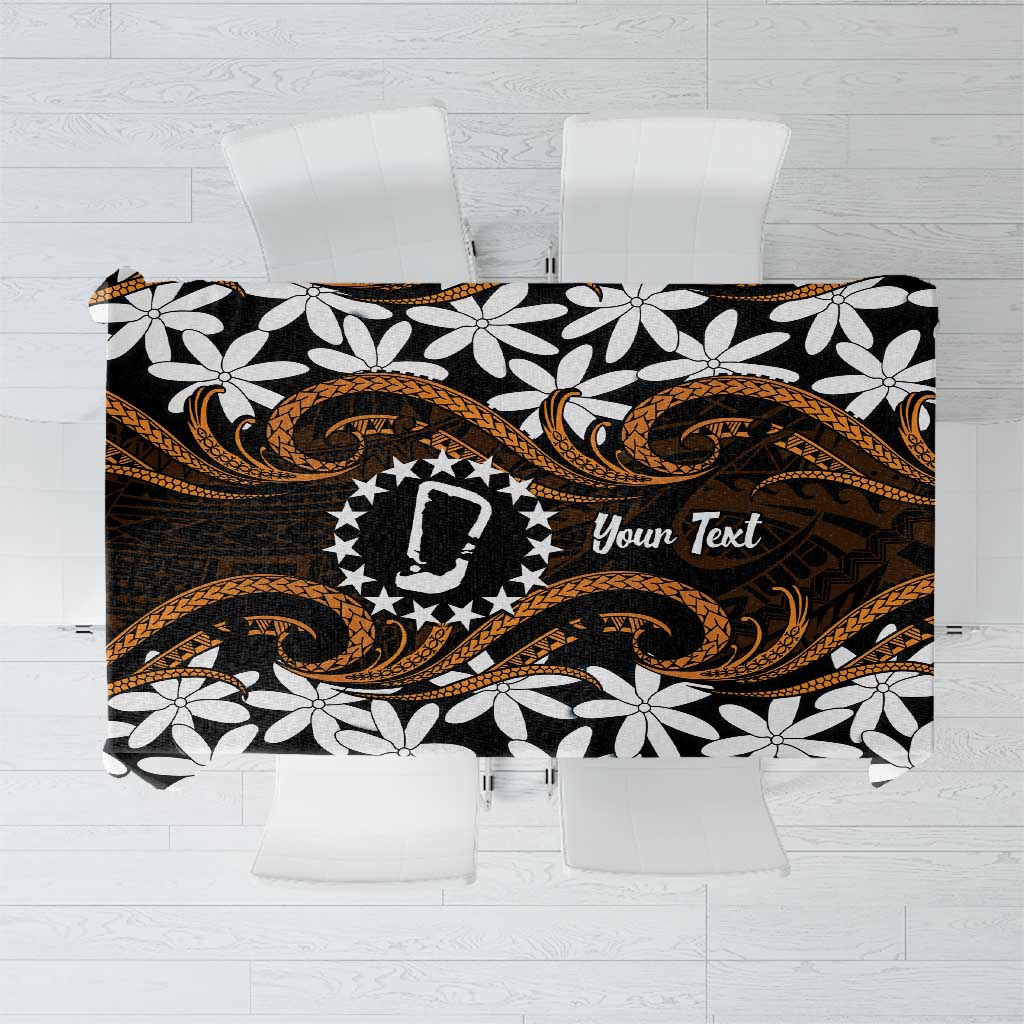 Personalised Cook Islands Rakahanga Tablecloth Tiare Maori Polynesian Waves Tattoo LT14 Orange - Polynesian Pride