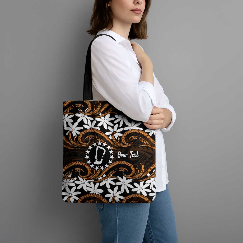 Personalised Cook Islands Rakahanga Tote Bag Tiare Maori Polynesian Waves Tattoo LT14 - Polynesian Pride