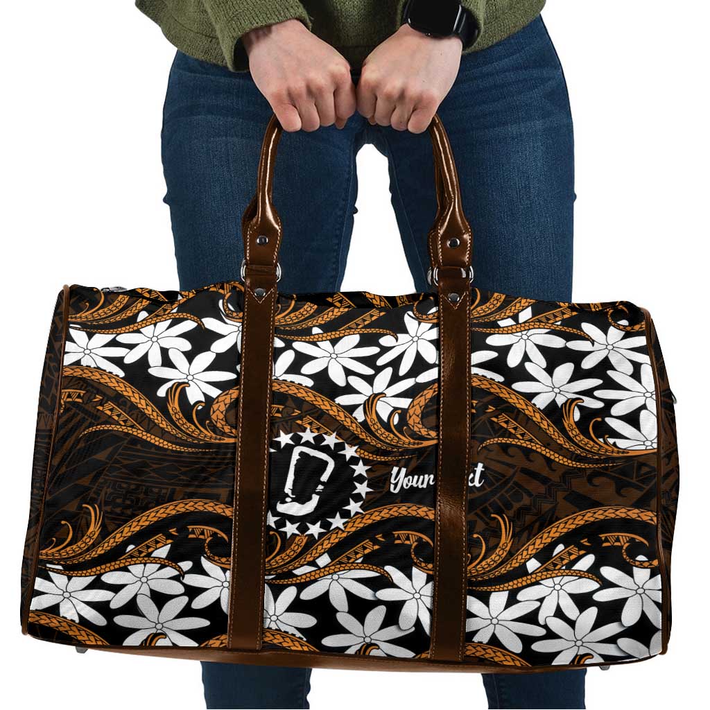 Personalised Cook Islands Rakahanga Travel Bag Tiare Maori Polynesian Waves Tattoo LT14 Orange - Polynesian Pride