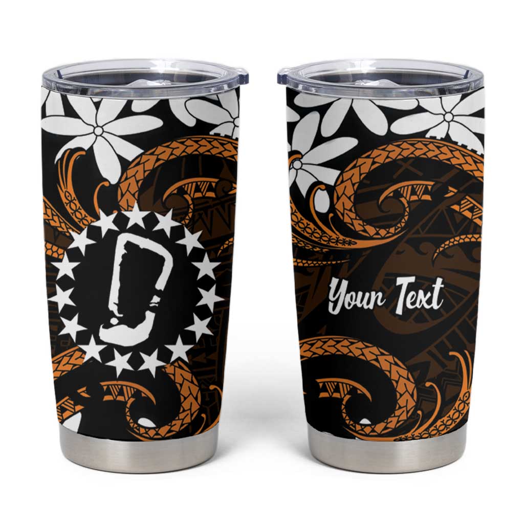 Personalised Cook Islands Rakahanga Tumbler Cup Tiare Maori Polynesian Waves Tattoo LT14 Orange - Polynesian Pride