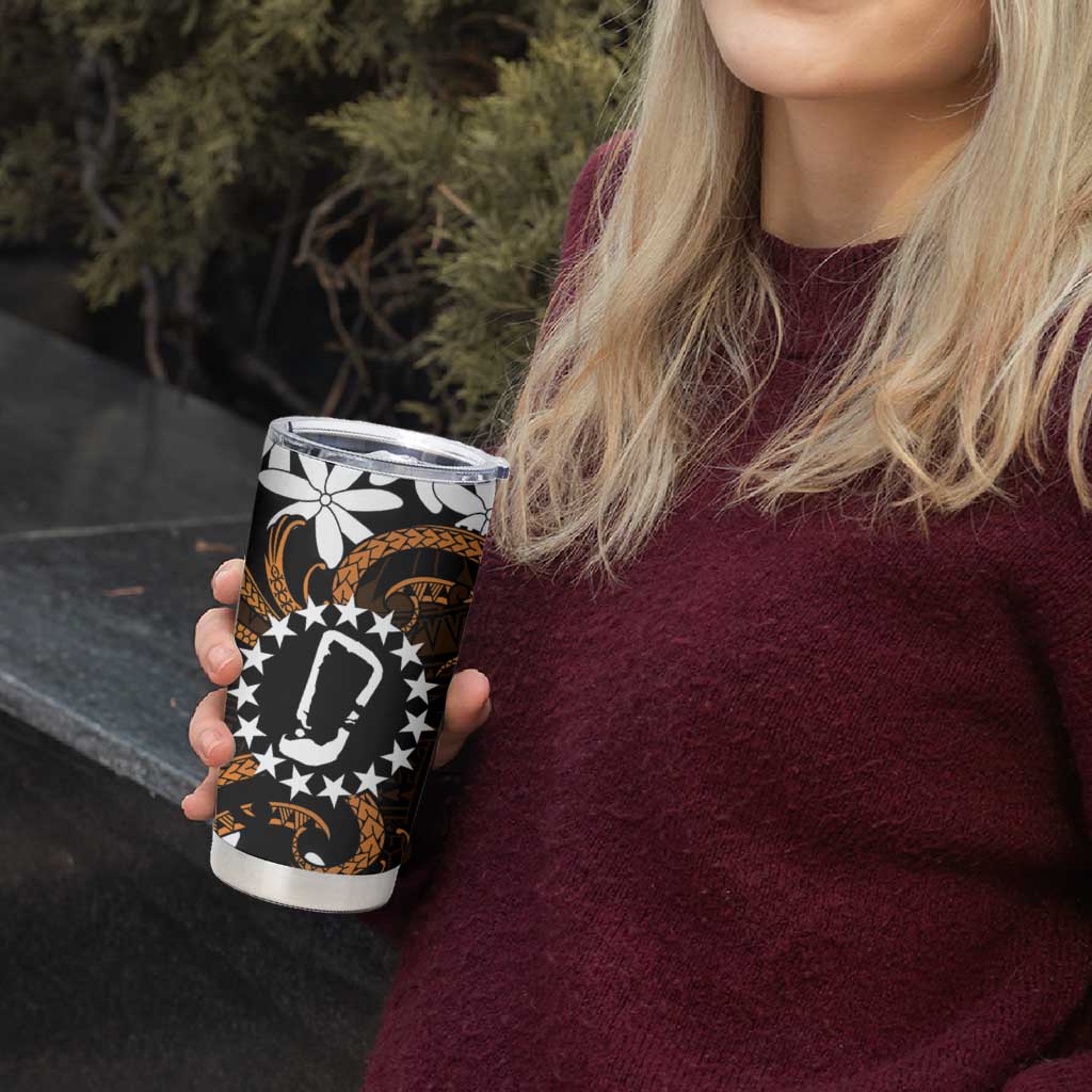 Personalised Cook Islands Rakahanga Tumbler Cup Tiare Maori Polynesian Waves Tattoo LT14 - Polynesian Pride