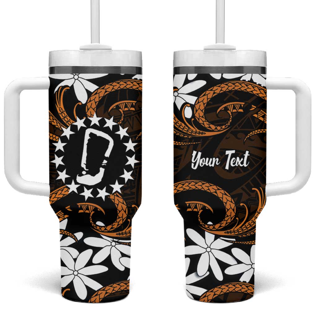 Personalised Cook Islands Rakahanga Tumbler With Handle Tiare Maori Polynesian Waves Tattoo