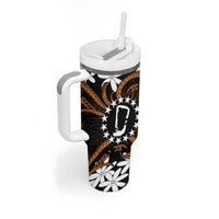 Personalised Cook Islands Rakahanga Tumbler With Handle Tiare Maori Polynesian Waves Tattoo