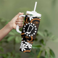 Personalised Cook Islands Rakahanga Tumbler With Handle Tiare Maori Polynesian Waves Tattoo